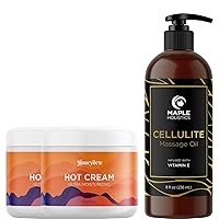 Anti Cellulite Cream and Massage Oil - Skin Firming Hot Cream Pack of 2 and Cellulite Oil for Men and Women with Essential Oils - Advanced Cellulite Massage Oil and Cream for Thighs and Butt
