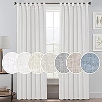 PrinceDeco Natural Linen Curtains 84 Inches Long Tab Top Curtains for Bedroom Light Filtering Window Treatments Panels Breathable and Airy Drapes for Living Room - Set 2 Panels, Off White