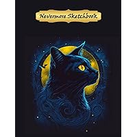 Nevermore Sketchbook Black Kitty: Noir Feline Illustration | Full Moon | 8.5 x 11 Inches | 110 Pages | White Paper | Matte Finish Cover