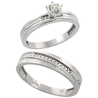 10k White Gold 2-Piece Diamond Wedding Engagement Ring Set for Him and Her, 3.5mm & 4mm Wide