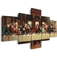 YOUHONG 5 Piece Leonardo Da Vinci Dining Room Decor Christian Decor Religious The Last Supper Painting Jesus Pictures for Wall Decor Ready to Hang (60''W x 32''H)