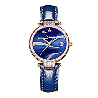 REEF TIGER Luxury Fashion Automatic Diamonds Rose Gold Case Women Watch Day Red Dial Calf Skin Leather RGA1589