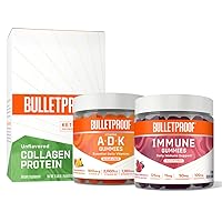 Bulletproof Vitamins A+D+K Gummies, Immune Gummies, and Unflavored Collagen Protein Powder Packets, Pack of 15