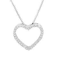 1/5 CTTW Natural White Diamonds Heart shaped Diamond Pendant in Sterling Silver- Diamond pendant for Women and Girls