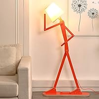 Cool Creative Floor Lamps Wood Tall Decorative Corner Reading Standing Swing Arm Light for Living Room Bedroom Office Farmhouse Kids Boys Girls Gift - with LED Bulb (Orange)