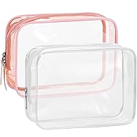 WantGor Clear Makeup Pouch 2 Pack TSA Approved Cosmetic Bag Organizer Small Makeup Bags Case Travel Transparent Toiletry Bag Carry on Travel Accessories for Women Men (Pink, Clear)
