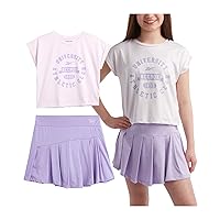 Girls’ Active Skirt Set – 2 Piece Performance T-Shirt and Tennis Skort – Butterfly Scooter Skirt with Liner (7-12)