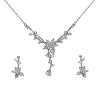 Faship Gorgeous CZ Crystal Floral Necklace Earrings Set