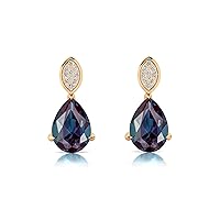 Solid 18KT Rose Gold Alexandrite Gemstone Stud Earrings Fine Gold Diamond Jewelry Wedding Gift For Her