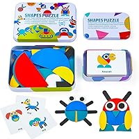 LIKEE Wooden Pattern Blocks Jigsaw Puzzle Montessori Toys Sorting and Stacking Games for Toddlers Kids Boys Girls Age 3+ Years Old (36 Shape Pieces& 60 Design Cards)