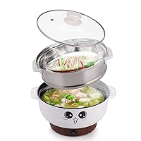 4-in-1 Multifunction Electric Cooker Skillet Wok Electric Hot Pot For Cook Rice Fried Noodles Stew Soup Steamed Fish Boiled Egg Small Non-stick with Lid (2.8L, with Steamer)