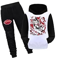Teen Boy Hazbin Hotel Sweatshirts and Jogger Pants Suits Classic Hooded 2 Piece Outfits Casual Workout Sets with Pocket