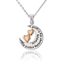 DECADENCE Sterling Silver Two-Tone Moon with Double Hearts Always My Sister 18