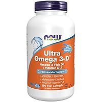 NOW Supplements, Ultra Omega 3-D™, Omega-3 Fish Oil + Vitamin D-3, Cardiovascular Support*, 180 Softgels