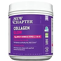 New Chapter Beauty Collagen Powder Glow, 12g Collagen Peptides (Types I, II, III), Unflavored, 28 Servings, Multi Sourced, Sea Buckthorn, Hair, Skin, Nails, Hormone Free, Gluten Free