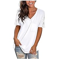 Cold Shoulder Tops for Women Summer Fashion Solid Splicing Tops Shirts Loose Short Sleeve O-Neck Blouse Tees