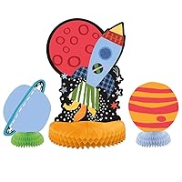 Unique Outer Space Adventure Assorted Honeycomb Centerpiece Decorations (Pack of 3) - Paper Rocket, Alien, Planet, Stellar Party Decor for Cosmic Celebrations & Kids Birthdays