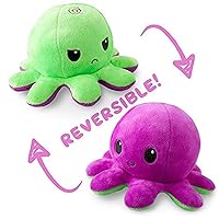 TeeTurtle - The Original Reversible Octopus Plushie - Green + Purple - Cute Sensory Fidget Stuffed Animals That Show Your Mood