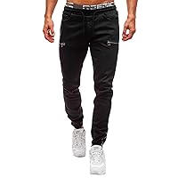 Andongnywell Men's Ripped Straight Holes Biker Stretchy Slim Fashion Jeans Zipper Design Sport Denim Pants Trousers