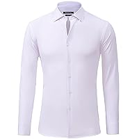 Dress Shirts for Men Long Sleeve Slim Fit Stretch Moisture Wicking Cooling Wrinkle Free Solid Button Down Shirt