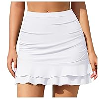 Women's Solid Color Fashionable Casual Ruffle Edge Two Layer Triangular Short Skirt Swimming Pants Swim