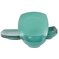 Gibson Home Zen Buffet Matte Porcelain 8 Piece Chip and Scratch Resistant Plates and Bowls Dinnerware Set - Green, Service for 4 (8pcs)