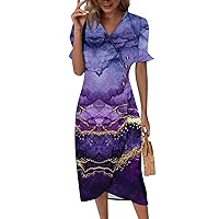 Summer Dresses for Women 2024 Wrap V Neck Short Sleeves Maxi Dresses Casual Floral Boho Flowy Beach Dresses
