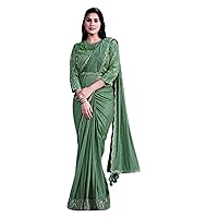 Green Indian Sequins Embroidered Blouse One minute saree Ready to wear sari 7970