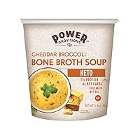 Power Provisions Cheddar Broccoli Bone Broth Soup Cups - Keto Instant Soup Cup - Collagen Infused with 17g of Protein - Gluten-Free Soup - 1.4 oz. - Pack of 6