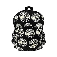 Tree of Life Large Backpack Nature Print Pattern Adjustable Strap Cushioned Fashion Handmade Bag Boho Accessories (Black)