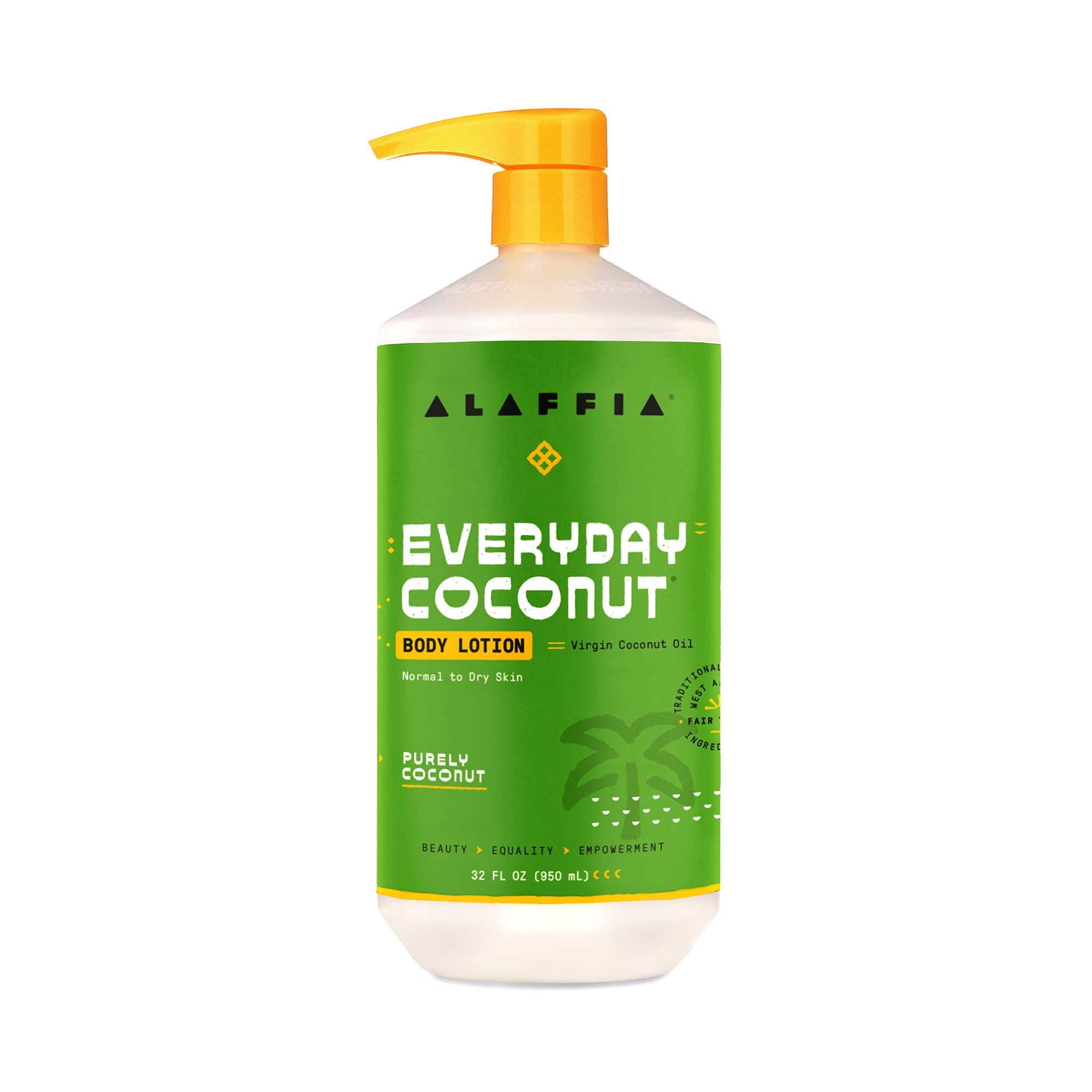 Alaffia EveryDay Coconut Hydrating Body Lotion, Normal to Dry Skin, Moisturizing Support for Soft & Supple Skin, Purely Coconut, 32 Fl Oz