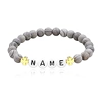 Uloveido Personalized Letter Custom Name Bracelet Snowflake Charm - Natural Stone Beaded Elastic Bracelets Graduation BFF Gifts