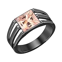 Princess Morganite 14K Black Gold Plated Captivating Engagement Ring For Men's