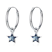 Creole Earrings Star 925 Sterling Silver Dangle 15 mm Hoop Earrings with Crystals Valentine's Day Gifts for Women and Girls Gifts