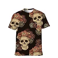Mens Funny-Graphic T-Shirt Cool-Tees Novelty-Vintage Short-Sleeve Skull Flowers Hip Hop: Youth Boyfriend Unique Sport Gifts