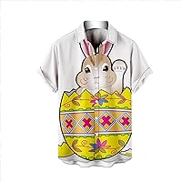 Mens Easter Shirt Bunny Eggs Printed Summer Casual Short Sleeve Button Down Hawaiian Beach Shirts Funny Holiday Shirt