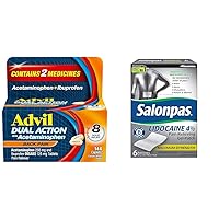 Advil Back Pain Caplets 250mg Ibuprofen 500mg Acetaminophen 144ct & Salonpas Gel-Patch Lidocaine 6ct for Back Pain Relief