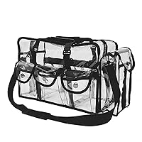 Enkrio Clear Cosmetics Bag Transparent Travel Makeup Bag with 4 External Pockets and Shoulder Strap Zippered Toiletry Carry Pouch Beach Bag