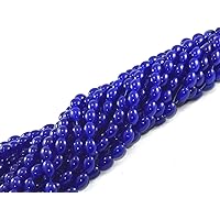Blue Oval Glass Pearl (10 mm x 14 mm) (1 String) - for Jewellery Making, Beading, Art and Craft
