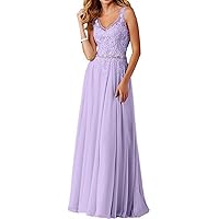 V Neck Appliques Prom Dresses Long Beaded Formal Evening Party Gowns