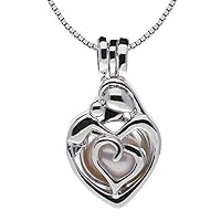 Sterling Silver Mother Child Necklace Locket Pendant Cultured Pearl in Oyster Set, 18