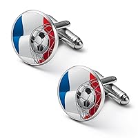 Soccer Goal and France Flag Funny Cufflinks Shirt Cuff Links Accessories Business Wedding Jewelry Gift for Men Women