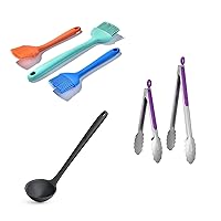 U-Taste 18/8 Stainless Steel Kitchen Tongs with Sturdy Metal Tips (Set of 2, Purple), and 600ºF Heat Resistant Angled Silicone Basting Pastry Brushes (Multicolors), and 600ºF Heat Resistant