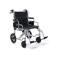 Graham-Field Aluminum 24 Inch Durable Foldable Bariatric Transportation Wheelchair with Padded Armrests, Footrest, and Wheel Locks, Black
