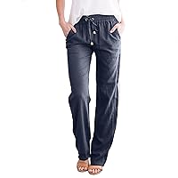 Linen Pant Solid Elastic Pants Long Drawstring Women Waist Cotton Casual Pants Wide Leg Linen Pants Women Women's
