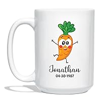 Personalized Carrot Coffee Mug Cup Gift With Carrot Vegetable Lover Name, Custom Carrot Cartoon Coffee Cup 11 15Oz, Cute Carrot White Ceramic Mug Gifts For Birthday, Carrot Lover Mug, Carrot Fans Mug