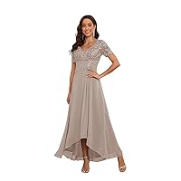 Lace Applique Mother of The Bride Dresses Chiffon Formal Evening Gown V Neck Wedding Guest Dress