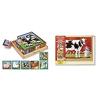 Melissa & Doug Farm Cube Puzzle & Farm Jigsaw Puzzle Bundle