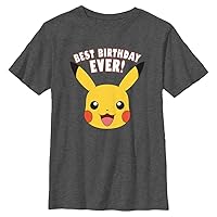Pokemon Boys Pikachu Best Bday Short Sleeve Tee Shirt