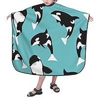 Children Hairdresser Apron With Adjustable Snap Closure Killer-Whale-Shark 39x47 Inch Barber Cape Kids Hair Cutting Cape For Salon And Home